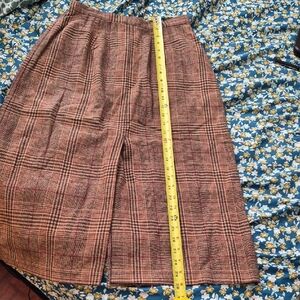 vintage plaid wool-blend midi skirt in brown plaid